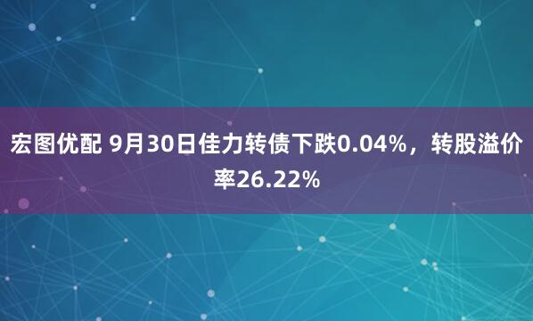 宏图优配 9月30日佳力转债下跌0.04%，转股溢价率26.22%